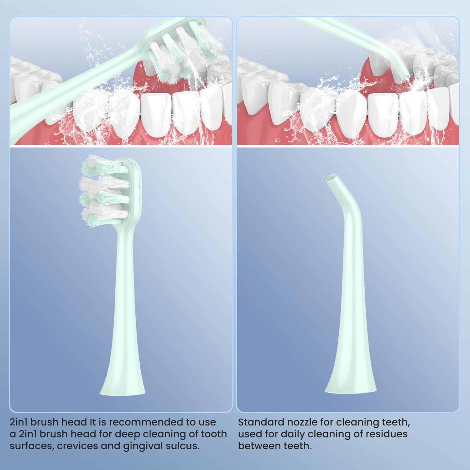 Portable Water flosser with Electric Toothbrush, 2 in 1 Teeth Cleaning Kit, Electric Toothbrush and flosser Combo, Water Flosser for Travel and Home (Green)
