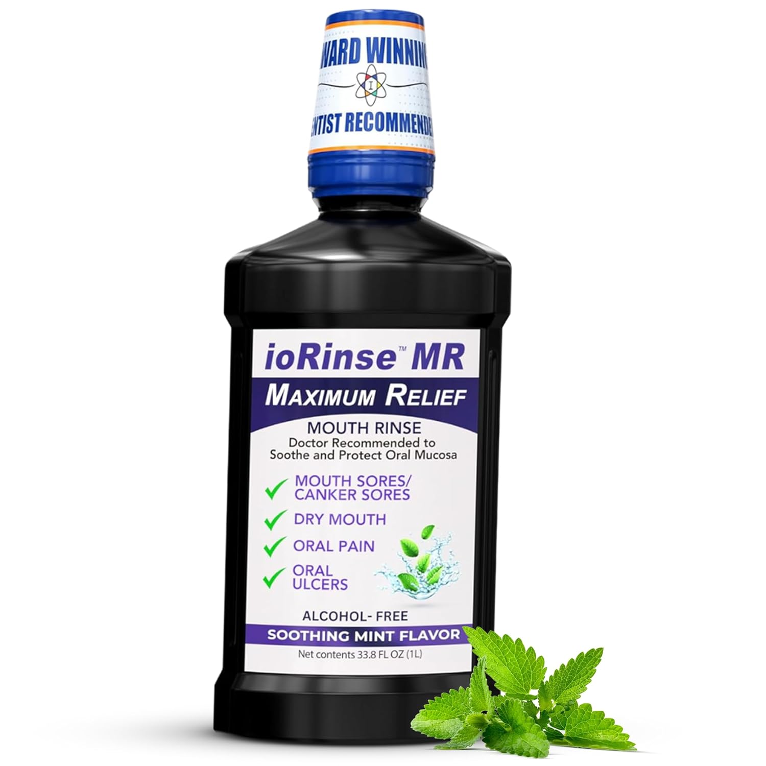 ioRinse MR: The Most Dentist & Oncologist-Recommended Oral Ulcer Rinse of its Kind. Maximum Relief of Oral Mucositis, Mouth Sores, Dry Mouth, Canker Sores, Mouth Irritation & Cancer patients, Mint 1 L