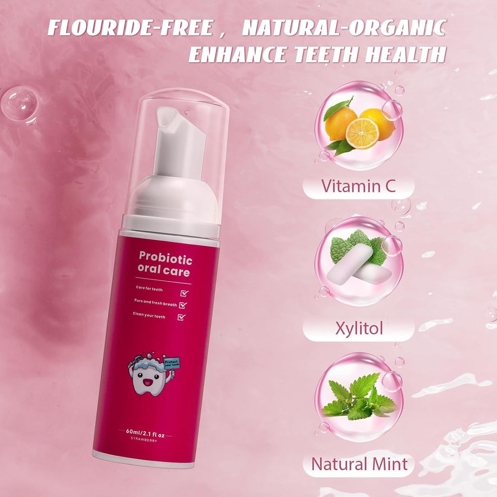 Fluoride Free Foam Kids Toothpaste - Natural Teeth Clean and Whitening Toothpaste with Strawberry and Blueberry Mint Flavor for U Shaped Toothbrush Travel Size (Strawberry+Blueberry)