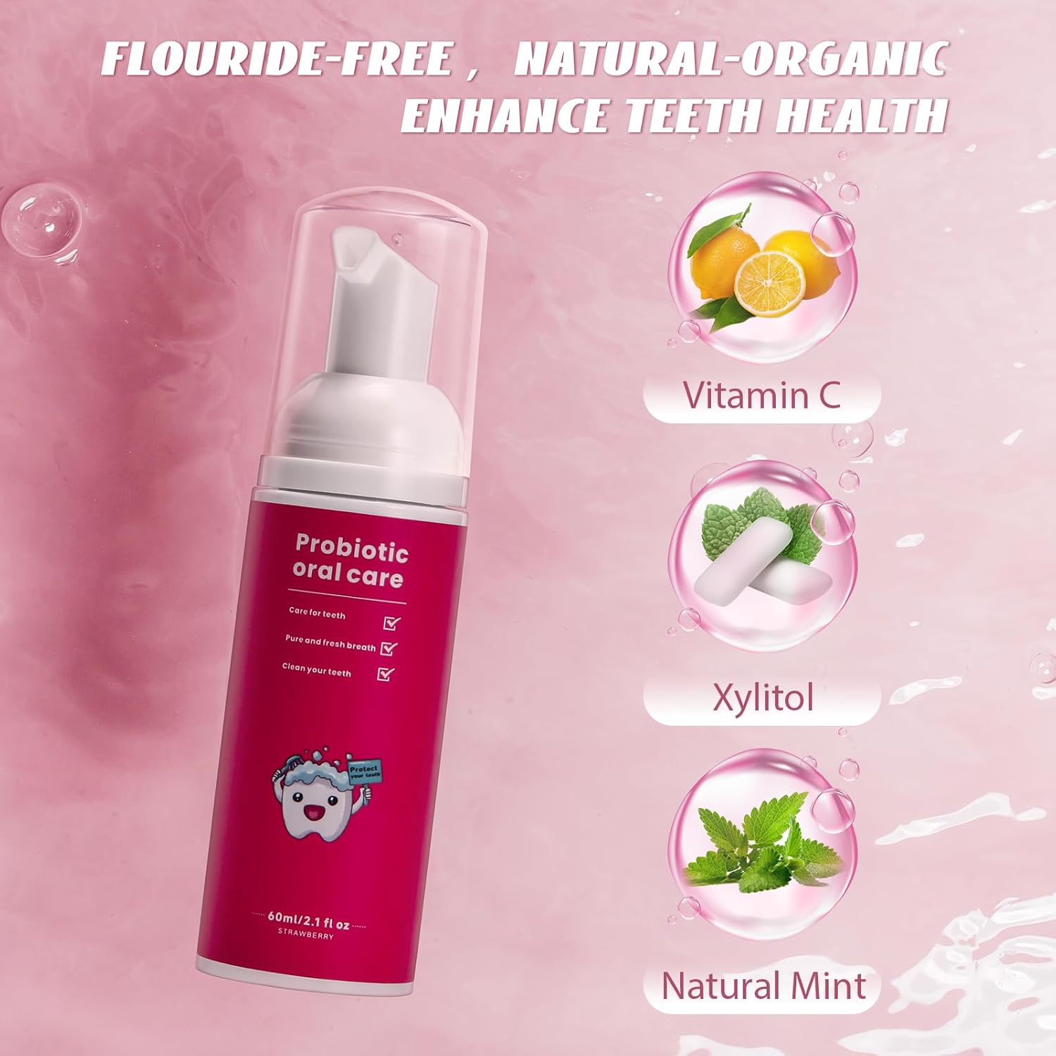 Fluoride Free Foam Kids Toothpaste - Natural Teeth Clean and Whitening Toothpaste with Strawberry and Blueberry Mint Flavor for U Shaped Toothbrush Travel Size (Strawberry+Blueberry)