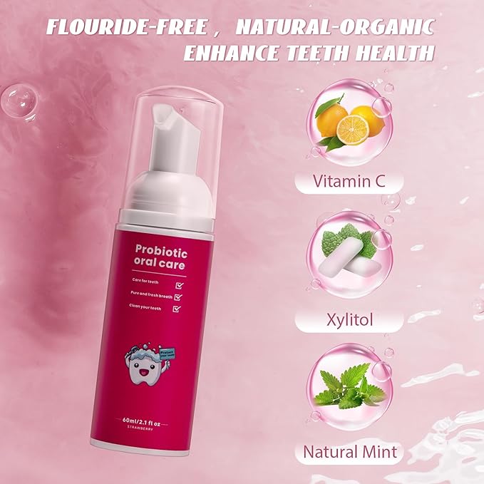 Fluoride Free Foam Kids Toothpaste - ELOTAME 3 Pack Toddler Natural Teeth Cleaning Toothpaste with Strawberry Mint Flavor,Travel for U Shaped Toothbrush