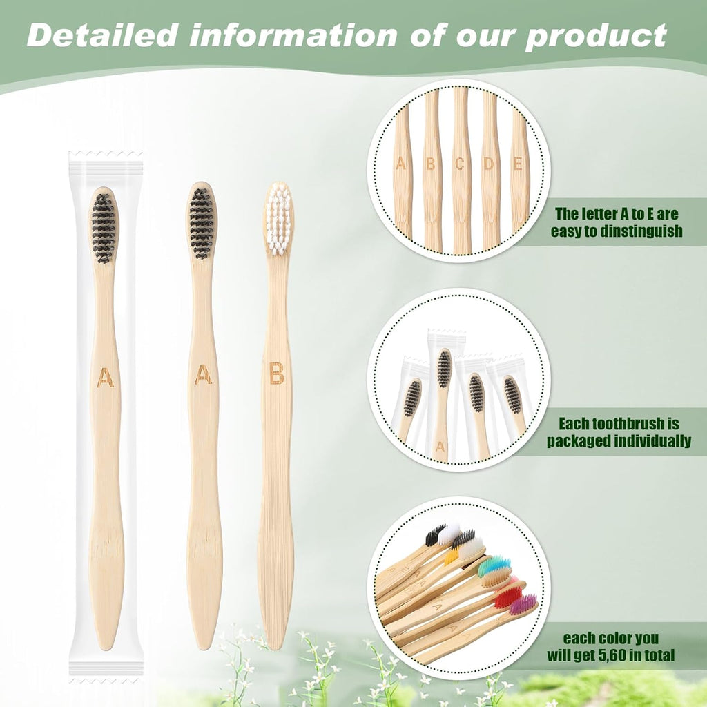 Sieral 120 Pcs 120 Pcs Bamboo Toothbrushes Bulk Soft Bristle Individually Wrapped Travel Toothbrush Eco Friendly Natural Wooden Tooth Brush for Kid Adult Home Travel Use, 7.5 Inch, 12 Colors (Letter)
