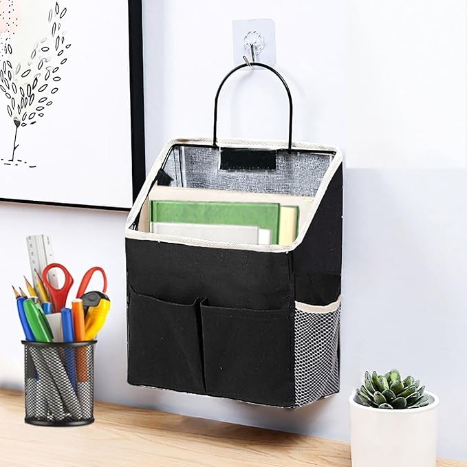 2pcs Wall Hanging Storage Bag,Wall Hanging Organizer Bags with Pockets, Wall Organizer Storage for Dormitory Bathroom Bedroom Kitchen(Black)