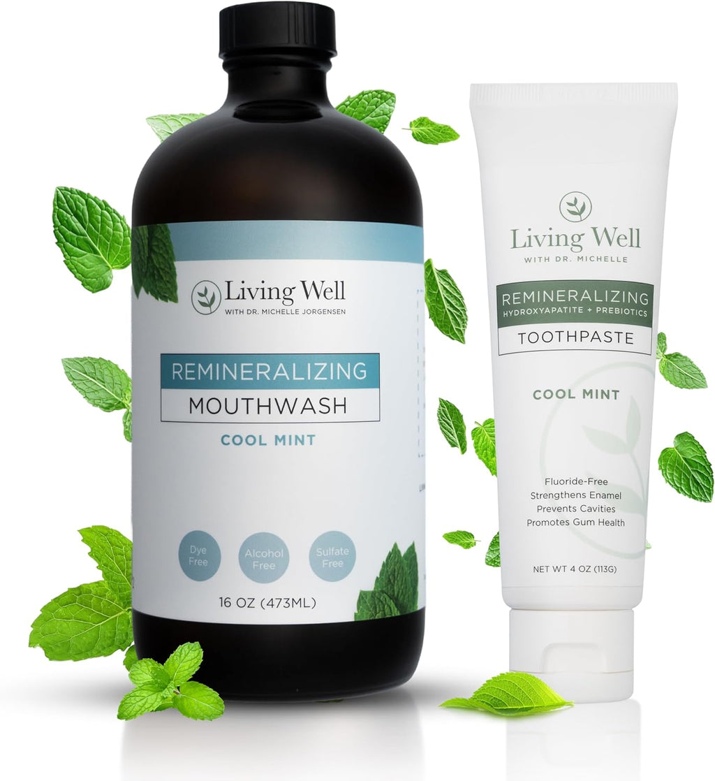 Natural Oral Care Bundle – Remineralizing Toothpaste + Alcohol-Free Mouthwash | Hydroxyapatite + Colloidal Silver | Fluoride-Free, Dentist-Developed | Supports Enamel, Gum Health & Oral Microbiome | M