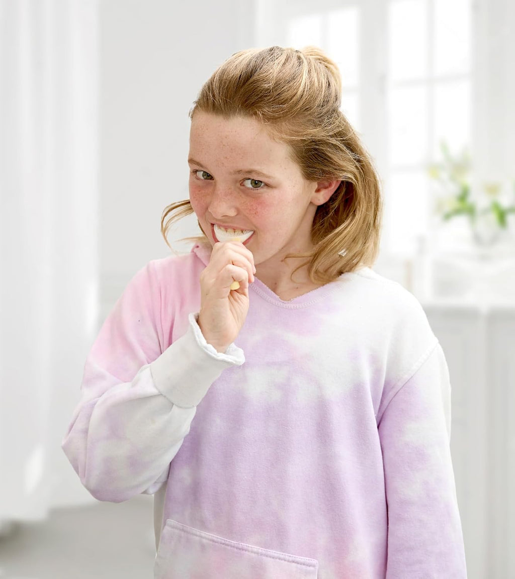 U Shaped Toothbrush Kids 6-12 Years Old- Two Premium Soft Toothbrushes Come with Travel Case & - Rounded Tooth Brushes Kids Size Head Makes Brushing Fun & Easy - 1 Purple, 1 Yellow