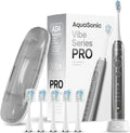 Aquasonic Vibe Series PRO – Ultra-Whitening Electric Toothbrush – 5 Modes & Smart Timers – Premium Travel Case & 6 Proflex Brush Heads – ADA Accepted Toothbrush (Charcoal Metallic)