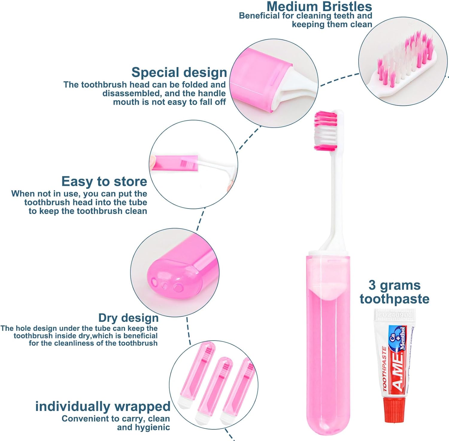 Traveling Toothbrush and Toothpaste 3gram,Disposable Toothbrushes Mini Toothbrush With Toothbrush Cover,Bulk Toothbrush And Toothpaste,Folding Toothbrushes Camping Toothbrush For Camping,Hiking (200)