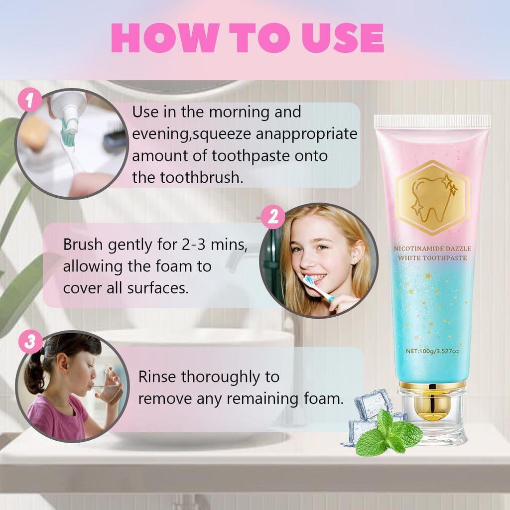 2PCS Niacinamide Whitening Toothpaste, Intensive Stain Removal & Teeth Brightening for Fresh Breath, Deep Cleaning, Enamel Safe & Gum Care (2 Pack)