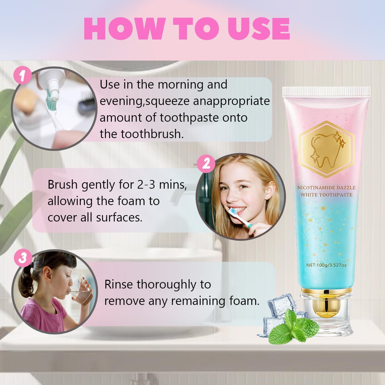 2PCS Niacinamide Whitening Toothpaste, Intensive Stain Removal & Teeth Brightening for Fresh Breath, Deep Cleaning, Enamel Safe & Gum Care (2 Pack)