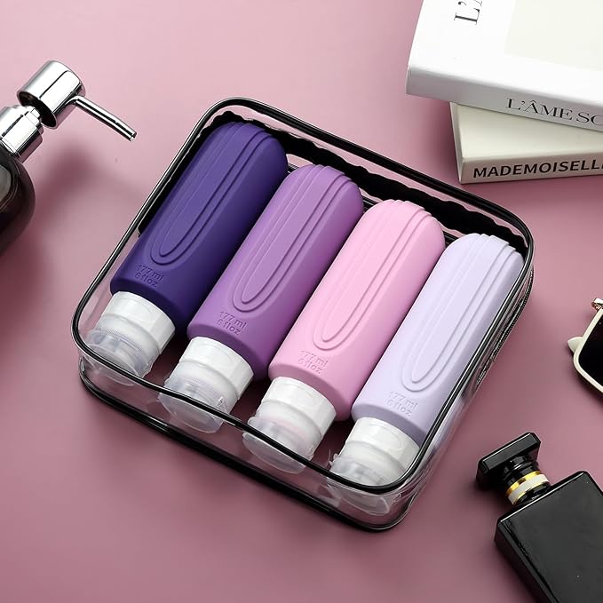 Travel Bottles for Toiletries, Large 6oz Oversize Containers, BPA Free Leak Proof Tubs Refillable Liquid Traveler Accessories with Toiletry Bag for Cometic Shampoo and Lotion Soap (4 Pack)