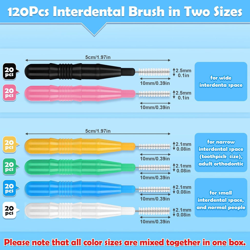 120Pcs Interdental Brushes, 360° Bendable Soft Bristles Braces Flossers Brush Dental Brushes Between Teeth Dental Floss Picks for Gum Braces Oral Teeth Cleaning Tool