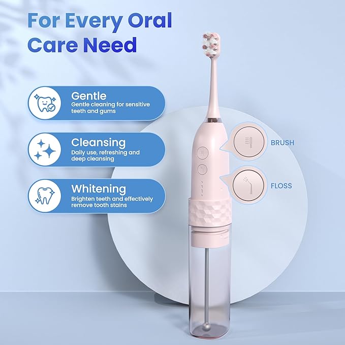 Portable Water flosser with Electric Toothbrush, 2 in 1 Teeth Cleaning Kit, Electric Toothbrush and flosser Combo, Water Flosser for Travel and Home (Pink)