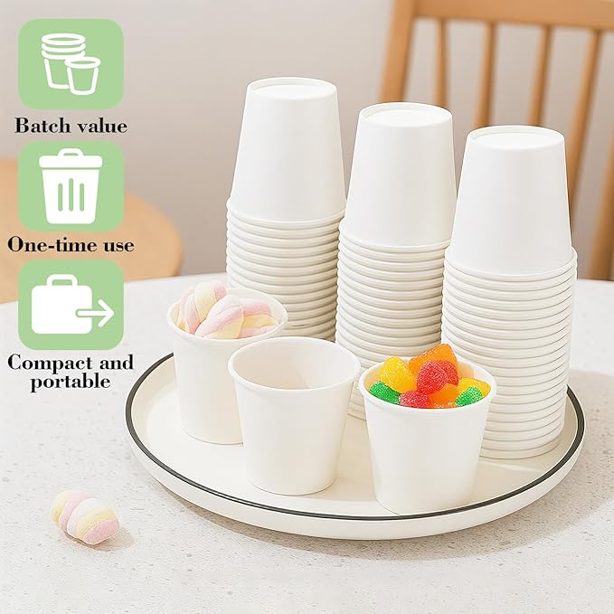 200 Pack Bathroom Cups, White Mouthwash Cups, Disposable Mini Espresso Paper Cups for Bathroom,Travel, Picnic (White, 2, ounces)