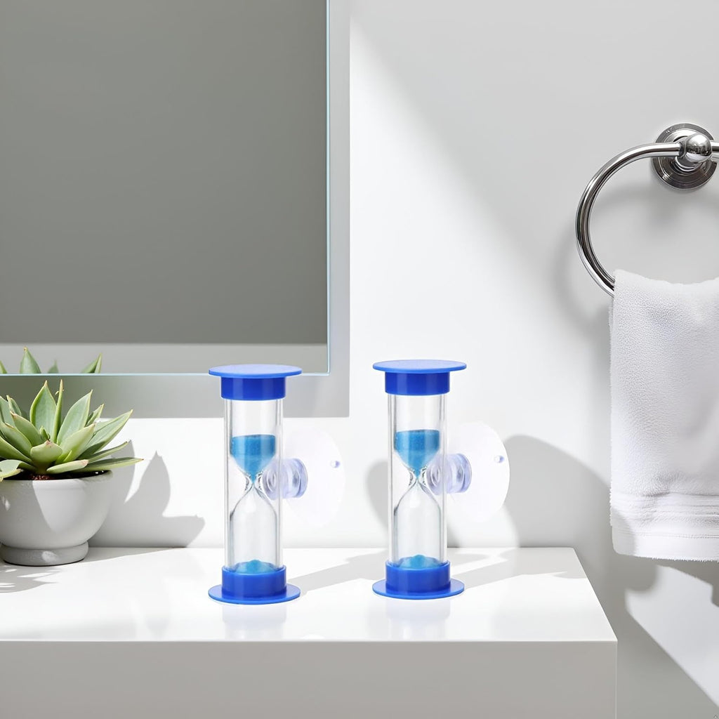 2Pcs Blue Toothbrush Timer for 2mins Sand Clock Timer 2 Minute Sand Timer, Plastic Suction Cup Hourglass Sandglass Desktop Ornament Party Favors