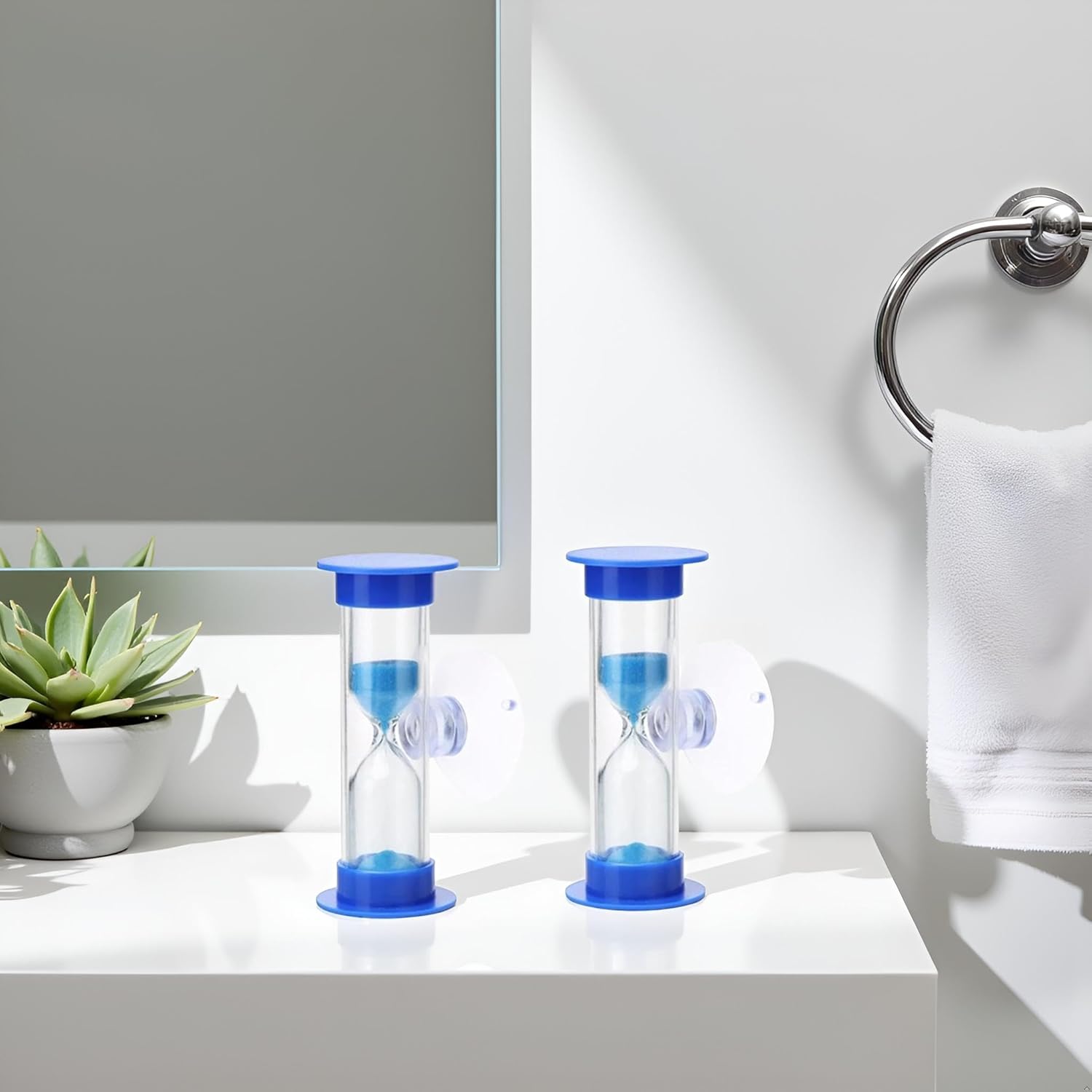 2Pcs Blue Toothbrush Timer for 2mins Sand Clock Timer 2 Minute Sand Timer, Plastic Suction Cup Hourglass Sandglass Desktop Ornament Party Favors