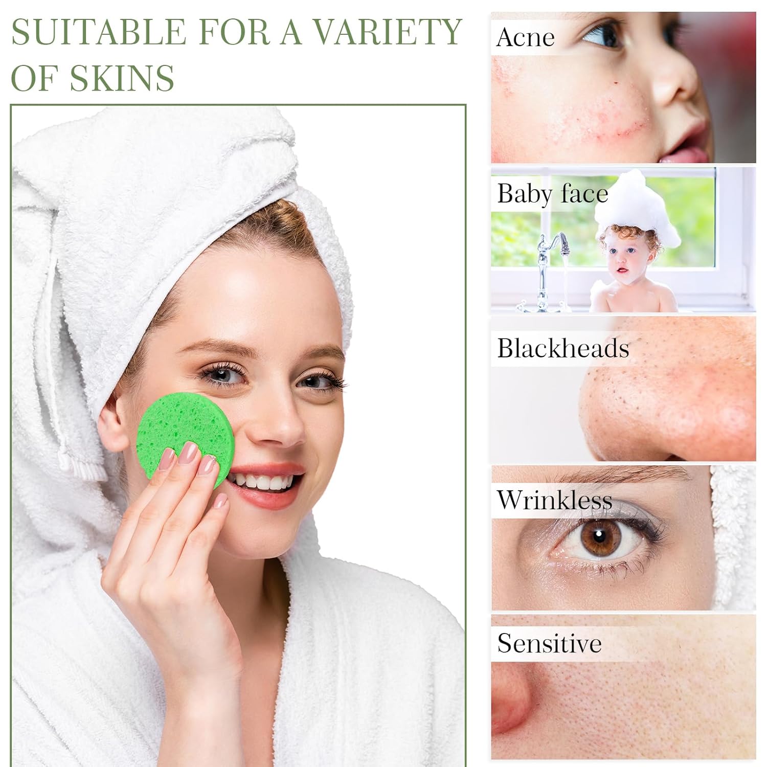 120 Pcs Compressed Facial Sponges Natural Face Exfoliator Disposable Face Sponges for Cleansing Round Soft Facial Scrubber Pads with Storage Container for Makeup Removal Travel (Green)