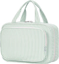 Narwey Striped Travel Toiletry Bag for Women Large Hanging Makeup Bag Organizer Toiletries Bag for Full Size Essentials Accessories Cosmetics (Mint Green Stripe (Large))