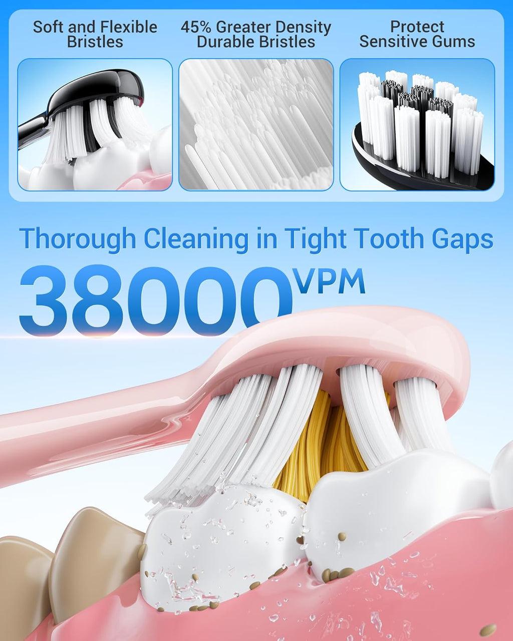 Black & Pink Electric Toothbrush for Adults, 2 Pack Toothbrush，USB Rechargeable Sonic Toothbrush with 12 Brush Heads, Smart Timer, 6 Modes, 2-Hour Fast Charge Last 30 Days