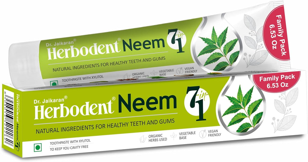 Herbodent® NEEM 7 in 1 Toothpaste-6.53Oz Pack of 1 | Organic Herbs-Neem, Black Seed & Xylitol for Anti Cavity, Cardamom & Mint for Freshness, Baking Soda for Great Cleaning-No Fluoride & No Paraben