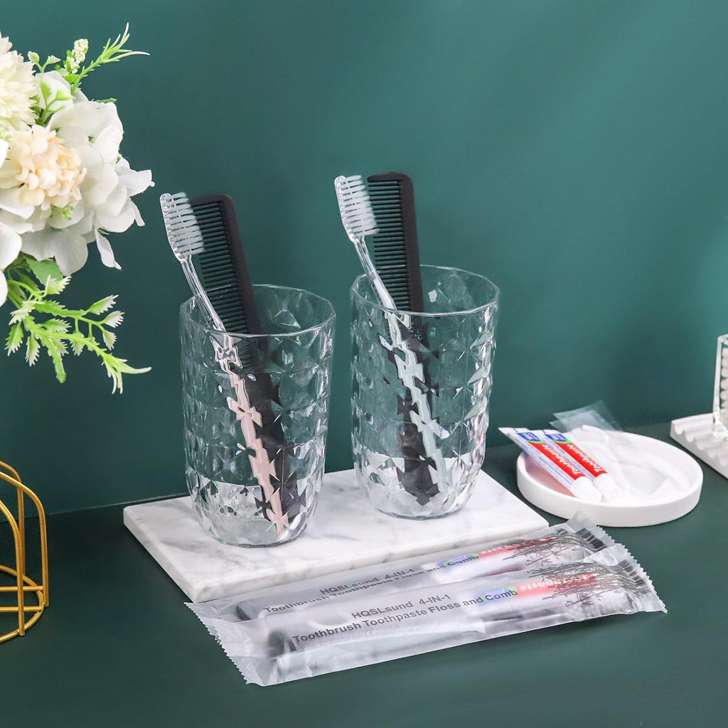 100pcs Disposable Toothbrushes with Toothpaste Floss Comb Individually Wrapped, 4-in-1 Bulk Toothbrush Kit with 2 Color Toothbrush,10g Toothpaste,7 inch Comb, Floss Pick