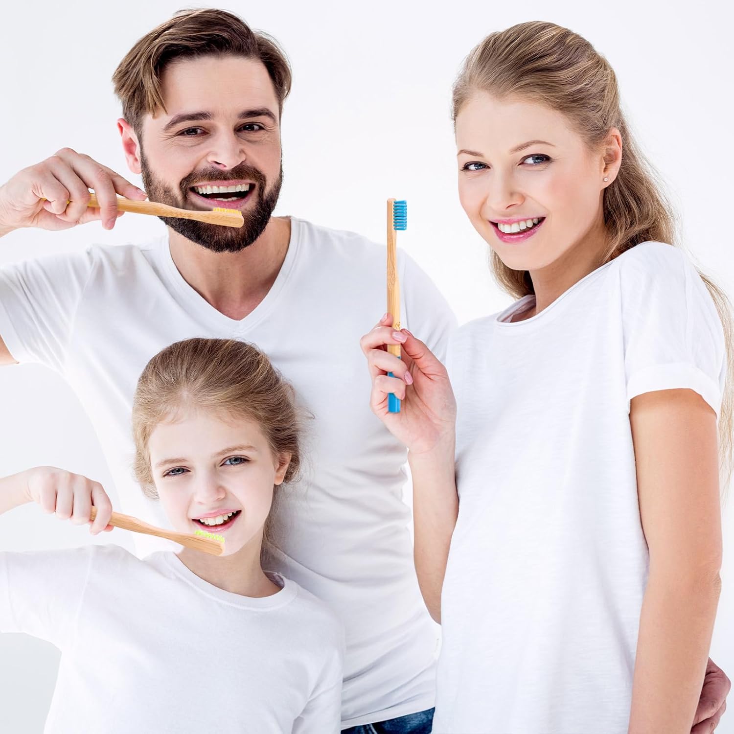 Bamboo Toothbrushes Medium Hard Bristles for Adults 10 Pack, Wooden Toothbrush Family Set Natural Organic Tooth Brush Multi-Color