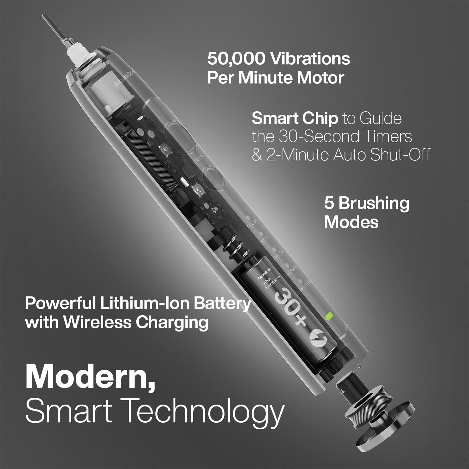 Aquasonic Vibe Series PRO – Ultra-Whitening Electric Toothbrush – 5 Modes & Smart Timers – Premium Travel Case & 6 Proflex Brush Heads – ADA Accepted Toothbrush (Charcoal Metallic)
