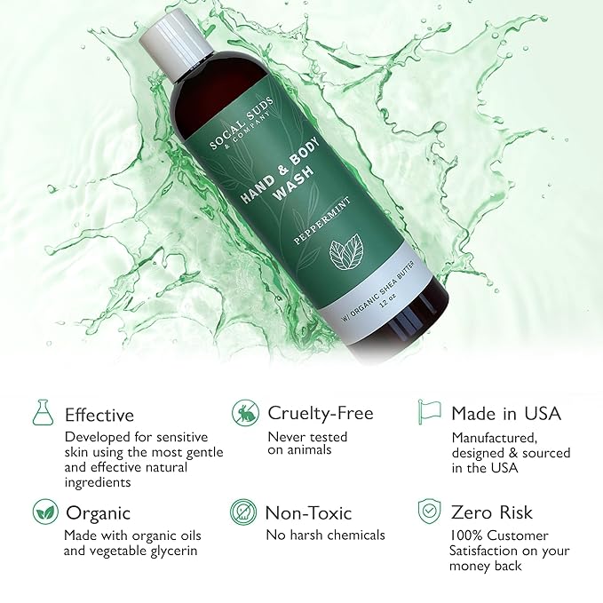 SoCal Suds & Company 12oz Organic Shea Butter Hand & Body Wash- Peppermint- 2 Pack