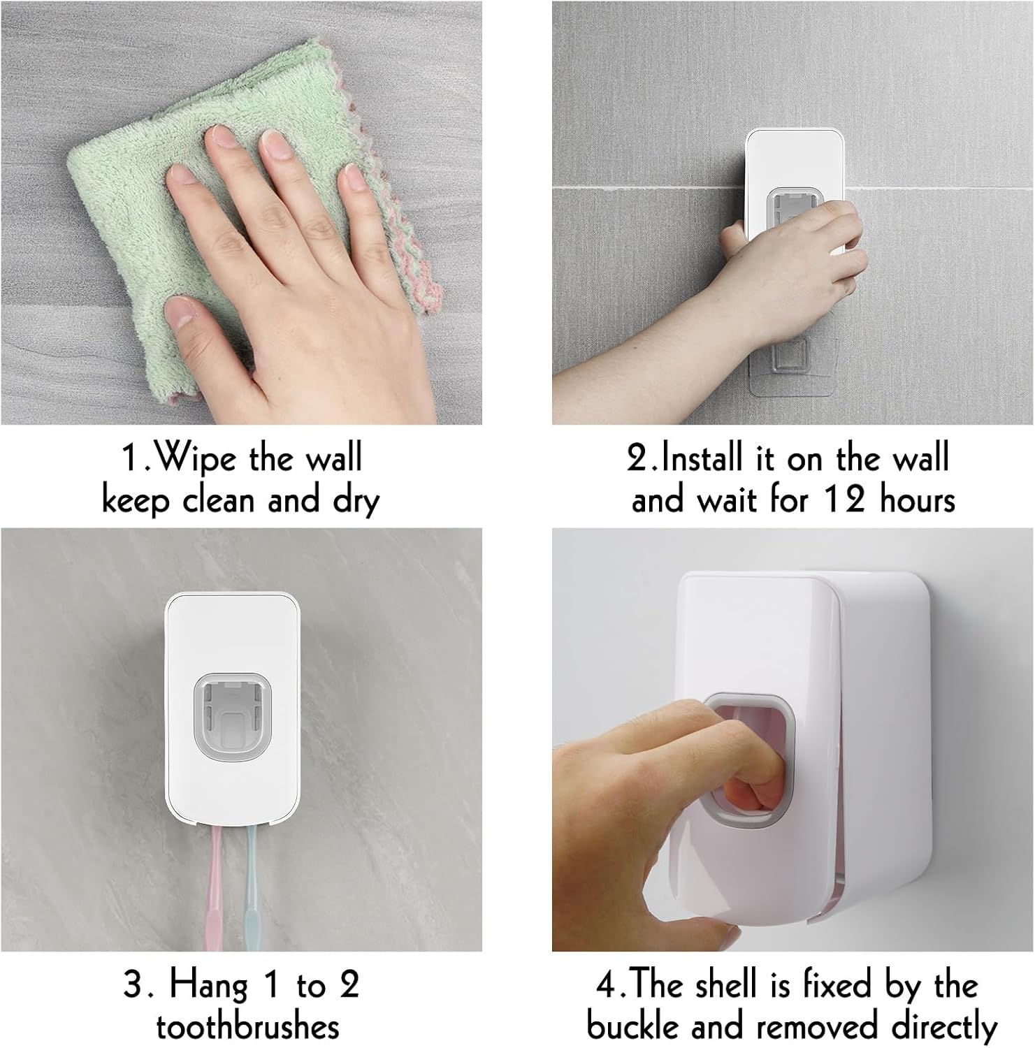 2 Slot Toothbrush Holder and Toothpaste Dispenser Wall Mounted, Automatic Toothpaste Squeezer, 2 in 1 Tooth Brush Toothpaste Organizer for Shower (White 2pack)