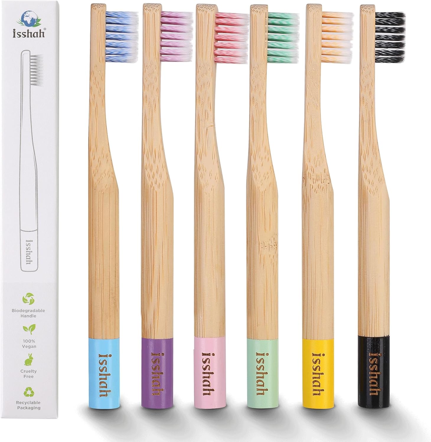 Kids Bamboo Toothbrushes Biodegradable Handle BPA Free Eco Friendly Children Size, FSC Certified and PETA Approved, Pack of 6 (Spiral Soft Nylon Bristles)