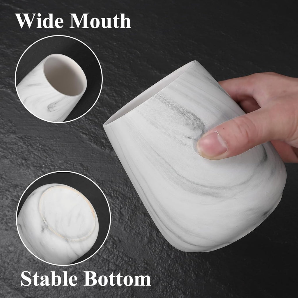 Marble White Toothbrush Holder for Bathroom - Ceramic Tooth Brushing Holders, Toothbrush Cup, Toothpaste Organizer for Bathroom Countertop, Makeup Brush Holder, Pen Holder for Home Desktop Storage