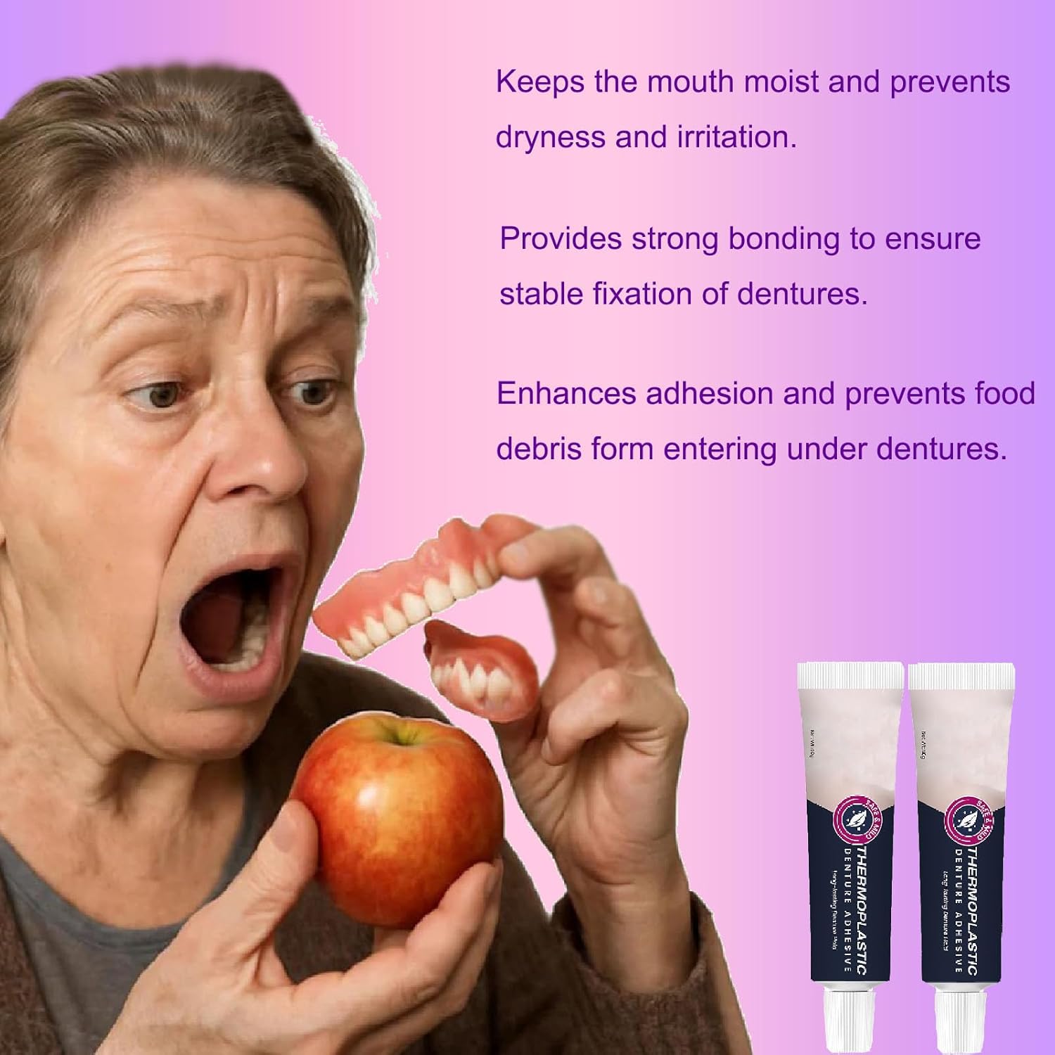 2PCS Thermoplastic Denture Adhesive, Extra Strong and Durable Denture-Adhesive, Ultra Max Hold Adhesive, Can Last Up to 4 Days, Suitable for All Ages
