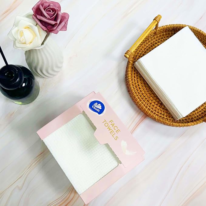 Vinda Ultra – Soft Disposable Face Towels – Extra Large，50 Count – Thick 100% Rayon Fabric Dry Wipes for Sensitive Skin & Makeup Removal