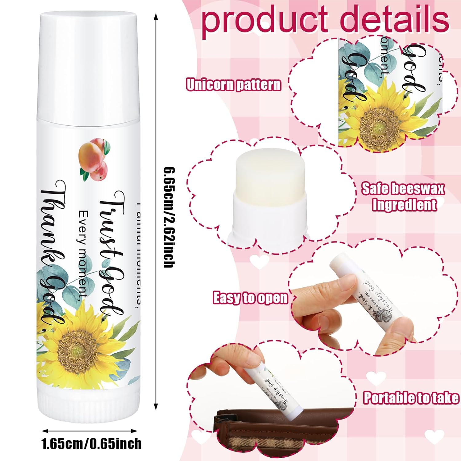 50 Pcs Christmas Christian Lip Balm Bulk Bible Verses Lip Balm Scripture Christian Gifts for Women Faith Religious Church Party Favor Inspirational Gift for Coworker Staff Employee(Sunflower)