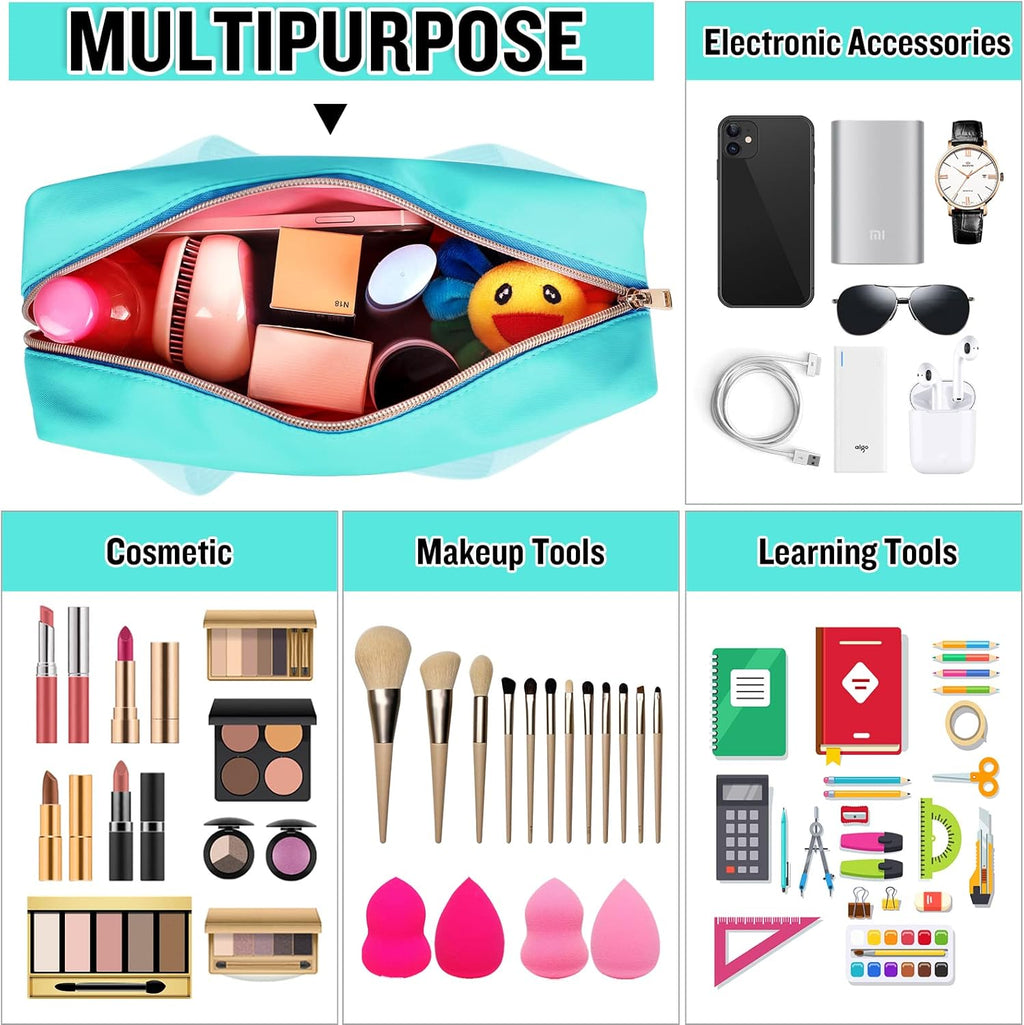 Preppy Clear Stuff Makeup Bags with Chenille Letter Patches, Travel Essentials Large Clear Make up Bag Zipper Pouch with Handle, Waterproof Nylon Cosmetic Toiletry Storage Tote for Women (STUFF-Green)