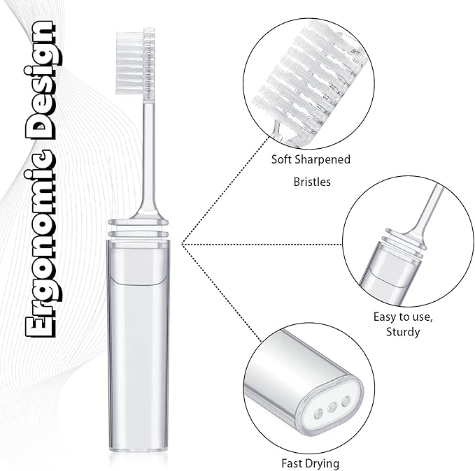 Rtteri 150 Pcs Travel Toothbrush Kit Bulk Folding Tooth Brush with Cover Transparent Potable Travel Size Mini Toothbrush Small Foldable Manual Tooth Brushes for Adult Camping School