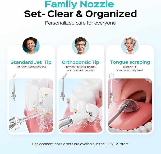 COSLUS Portable Water Flosser for Teeth: 3 Modes & 6 Pressure Settings with Jet Mode Water Dental Pick for Orthodontic, Braces, Sensitive Gums, Compact for Travel, 300ML for Multiple Users, Blue C51