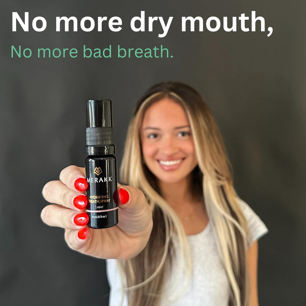 Merakk Dry Mouth Spray Hydrating Fresh Breath Spray (Mint) - Sugar-Free Breath Freshener | Bad Breath Spray W/Xylitol, Stevioside, Menthol - Dentist-Designed- 0.3 fl oz