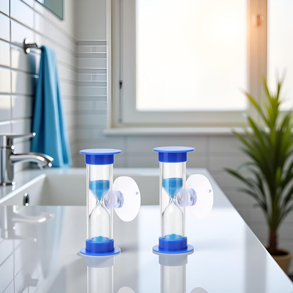 2Pcs Blue Toothbrush Timer for 2mins Sand Clock Timer 2 Minute Sand Timer, Plastic Suction Cup Hourglass Sandglass Desktop Ornament Party Favors Kitchen Utensils and Gadgets