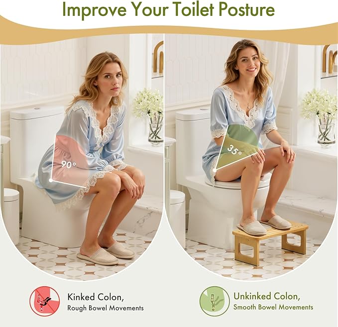 AmazerBath Bamboo Toilet Stool, Squat Potty Stool for Adults, Non-Slip Pooping Stools for Bathroom, Portable Potty Step Foot Stools for Kids, Assembly Required, 6.8''