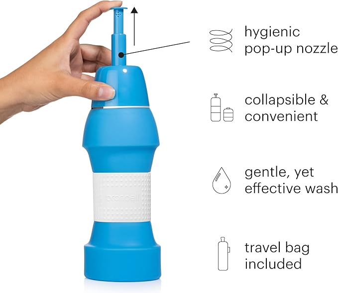 Brondell Bidet GoSpa Collapsible Travel Bidet, Compact and Discreet, with Travel Bag, 500ml, in Blue