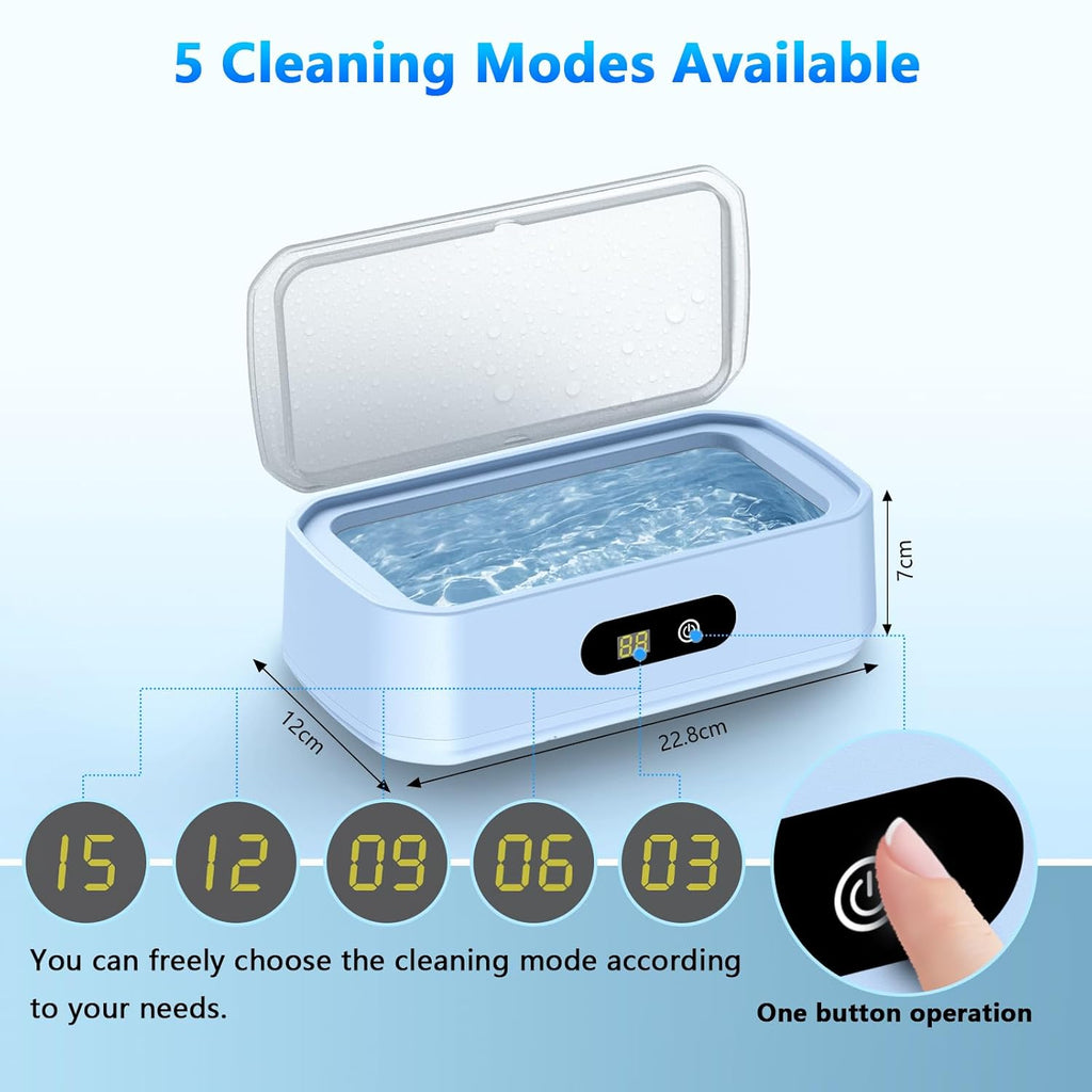 2025 Upgrade Large Capacity Ultrasonic Cleaner, 50Khz Ultrasonic Cleaner Machine with 5 Modes Timer for Glasses Dentures-304 Stainless Steel Tank, Blue