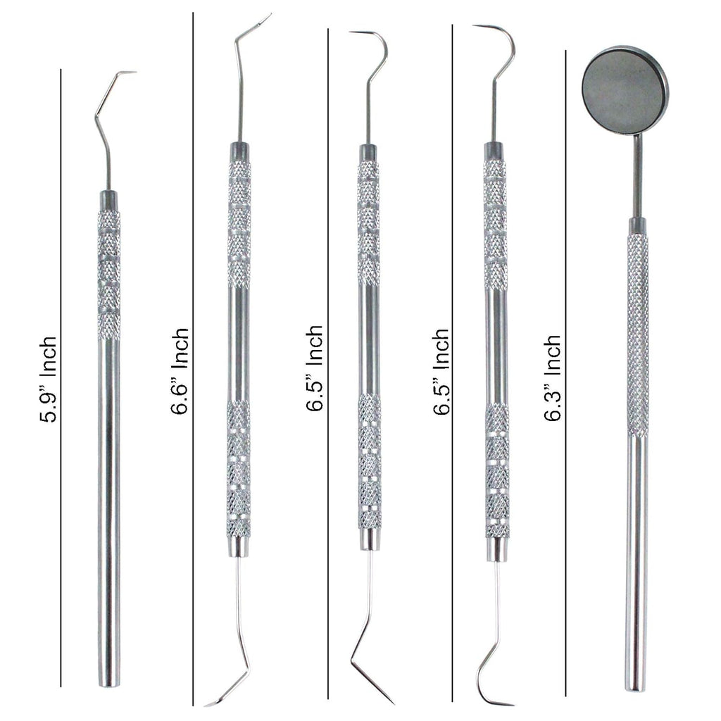 Professional Dental Tools - Dental Pick, Dental Scaler for Tartar Plaque Remover Tooth Cleaner Teeth Scraper Dentist Hygienist Kit Sickle Scaler Teeth Cleaning Set Stainless Steel 5 Pc By Krisp Beauty