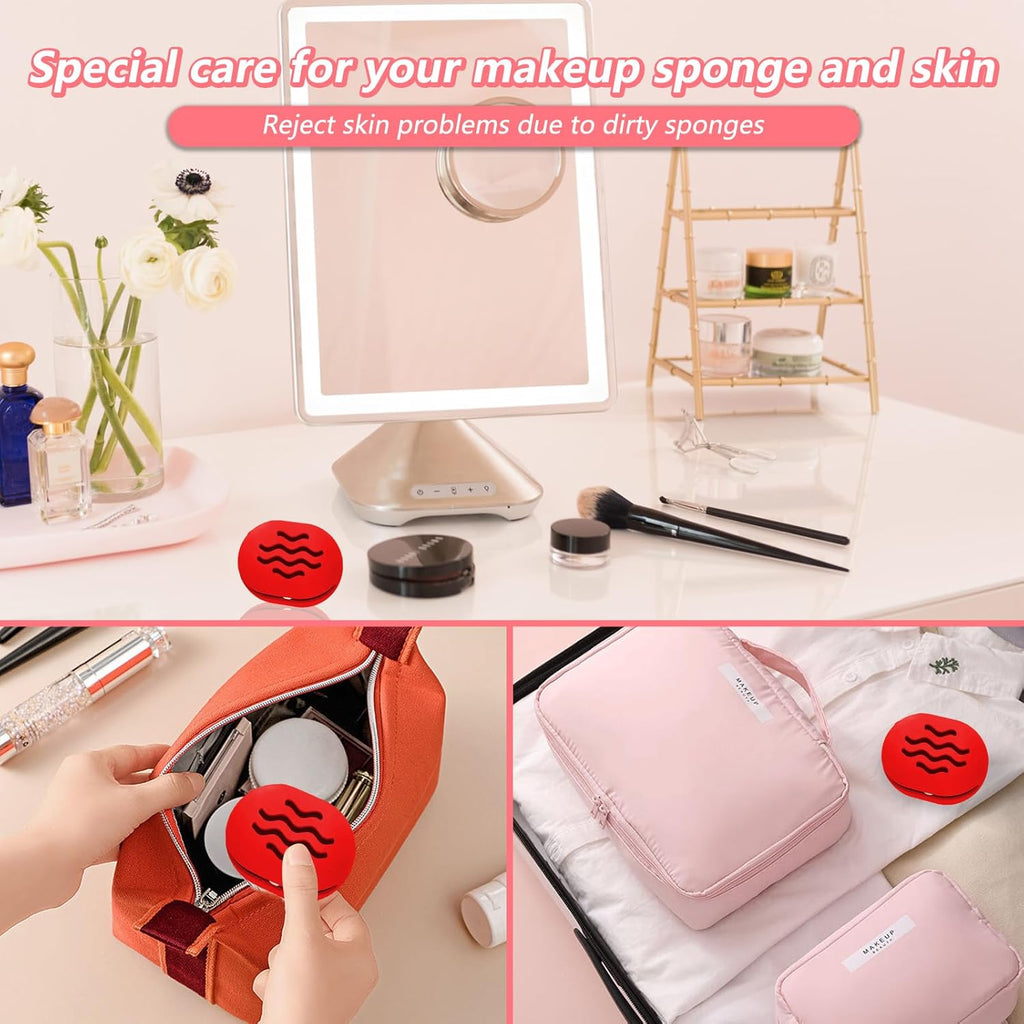 Makeup Sponge Holder,Travel Make up Sponges Organizer,Silicone Shatterproof Make Up Sponge Case,Breathable makeup sponge case, suitable for business or travel（Red）