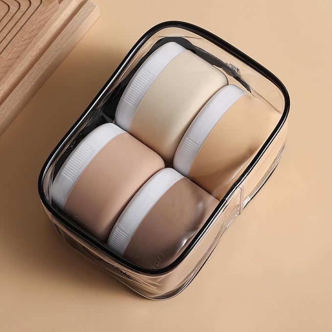 Travel Containers for Toiletries, Silicone Cream Jars BPA-Free, Leak-proof 2oz Travel Size Containers, Portable Size Silicone Jars with Lid for Cosmetic Face Hand Body Cream (4 Pack)