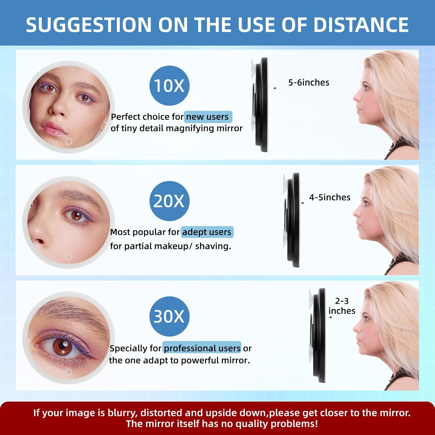 20X Magnifying Mirror with Light, Large 6'' Rechargeable 3 Colors Dimming Lighted Magnified Mirror with 3 Suction Cups and 360° Table Stand, Vanity Makeup Mirror with Tweezers & Scissors