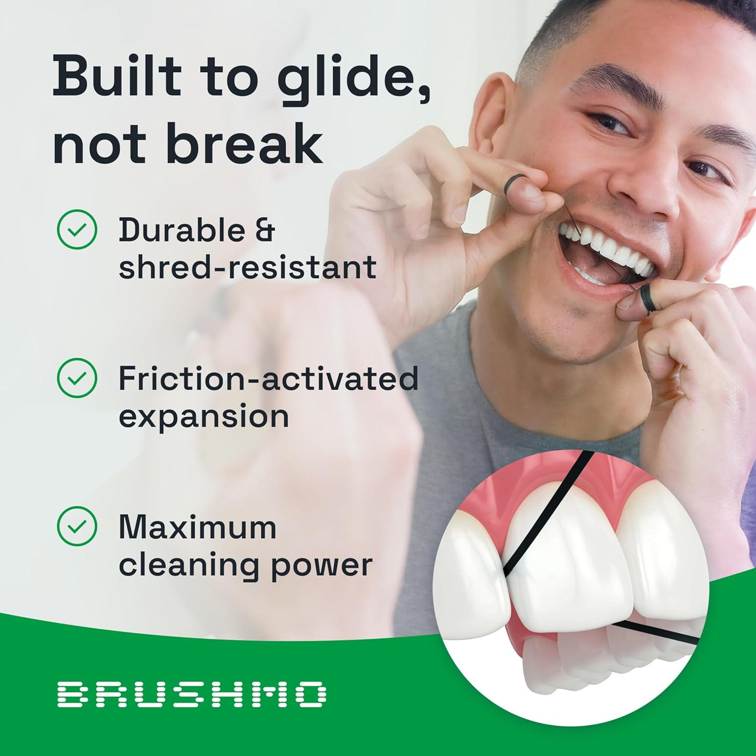 Brushmo Black Floss (BBFloss) - Expanding Floss, Gum-Friendly Soothing Mint Dental Floss, Natural Vegan Wax to Remove Plaque from Teeth, Dentist Designed PTFE & PFAS Free Oral Care, 2 Spools, 110 yd