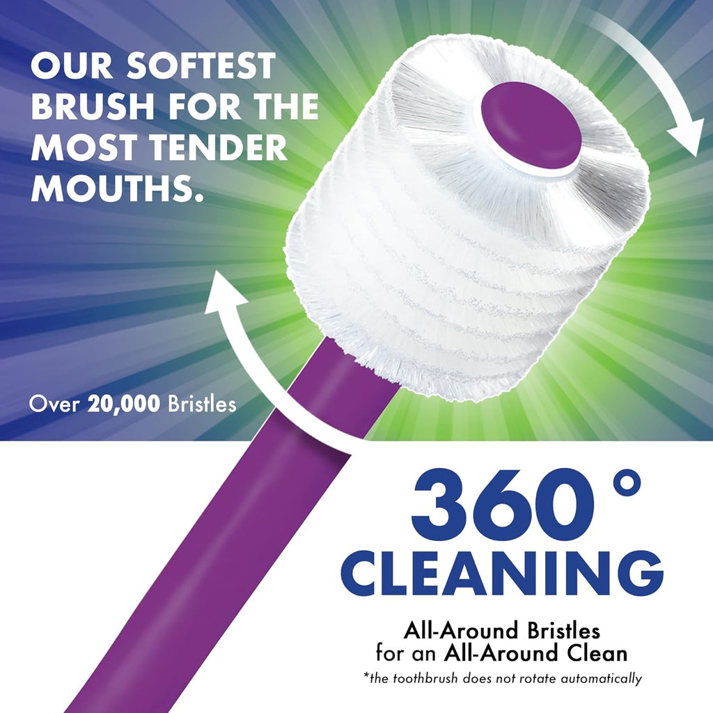 Brilliant Specialty Adult Round Toothbrush for Sensitive Mouths to Support Chemo and Other Sensory Oral Care Needs with Ultra Soft Bristles, Violet, 3 Pack
