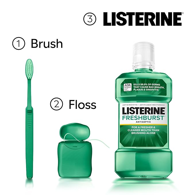 Listerine Freshburst Antiseptic Mouthwash for Bad Breath, Kills 99% of Germs That Cause Bad Breath & Fight Plaque & Gingivitis, ADA Accepted Mouthwash, Spearmint, 1 L