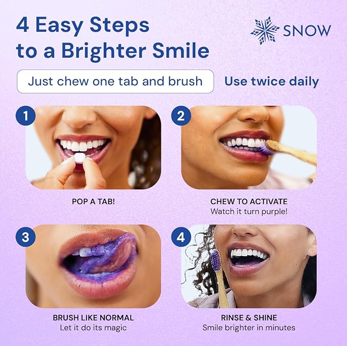 SNOW Purple Whitening Toothpaste Tablets - 30 Count, Purple Toothpaste for Whitening, Color Correcting Tablets for Oral Care, Instantly Brightens Teeth, Removes Yellow Stains & Freshens Breath
