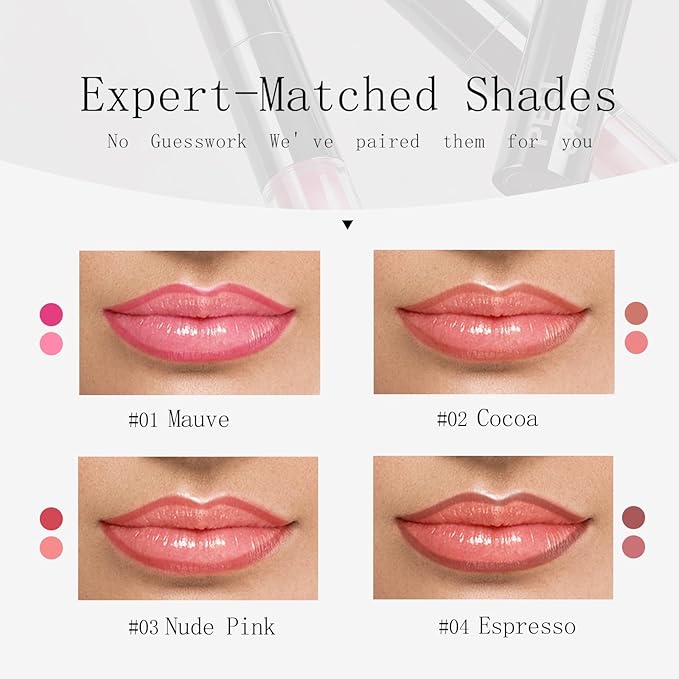 Lip Liner Stain - Lip Gloss, Dual-Ended Peel Off Lip Stains and Lipgloss 2-In-1, 1 Stick for Many Looks, Lipstain Long Lasting, Nude Pink